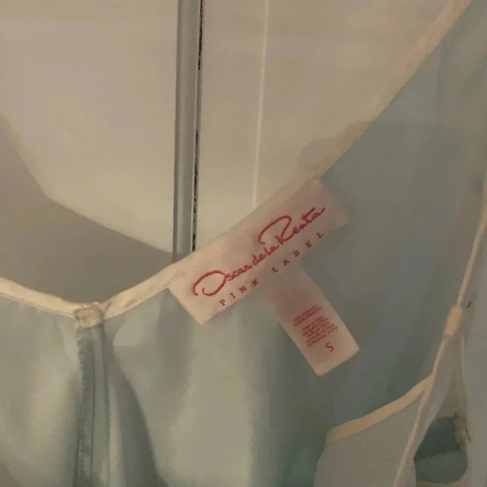 Vintage 90s Light Blue Oscar de la Renta Pink Label Silky Slip Size Small - Picture 4 of 6